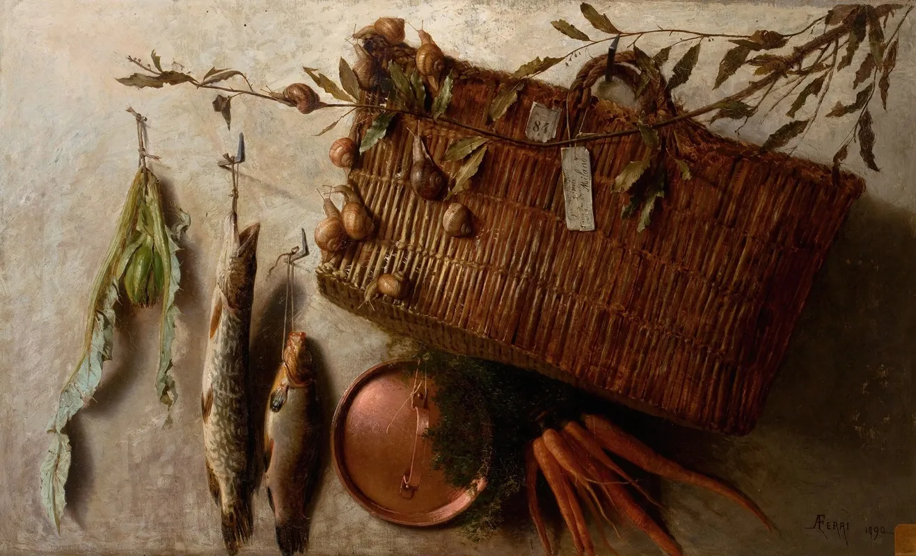 Straw Basket With Fish Wall Art by Augusto Ferri - High-Resolution Digital Print