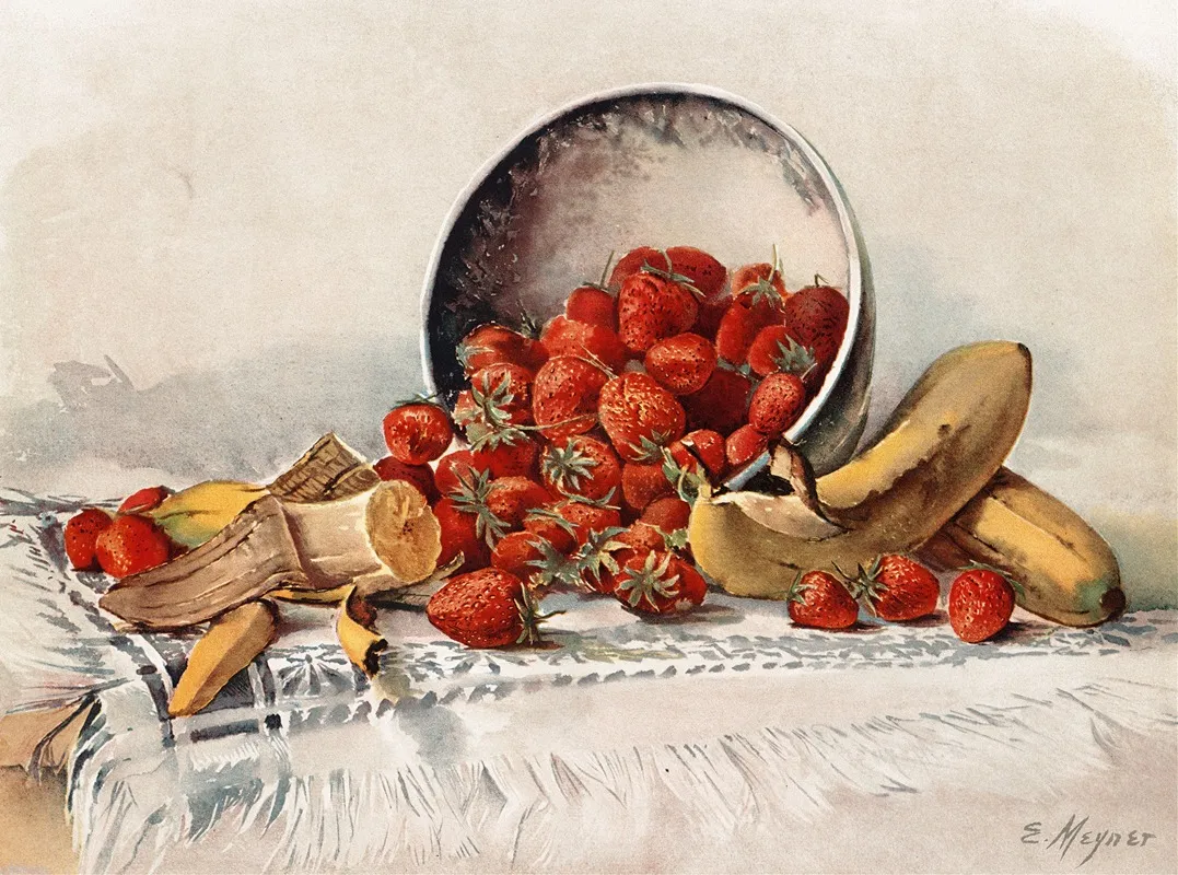 Strawberries And Bananas In A Basket Wall Art by E. Meyner - High-Resolution Digital Print