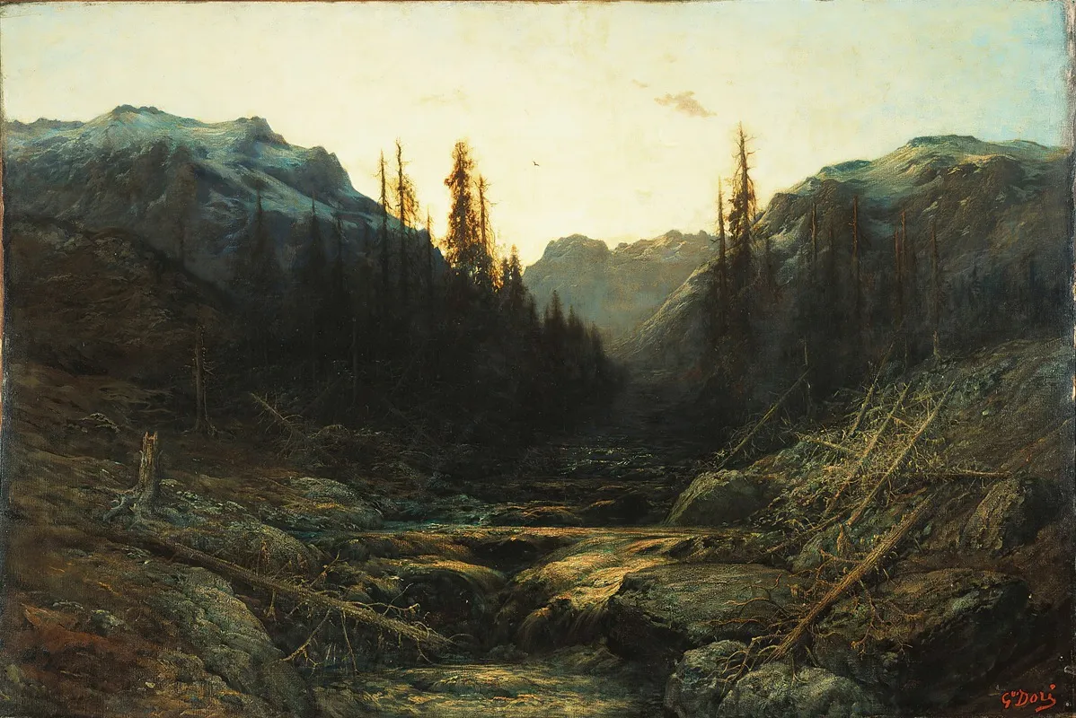 Stream In Mountains At Dusk