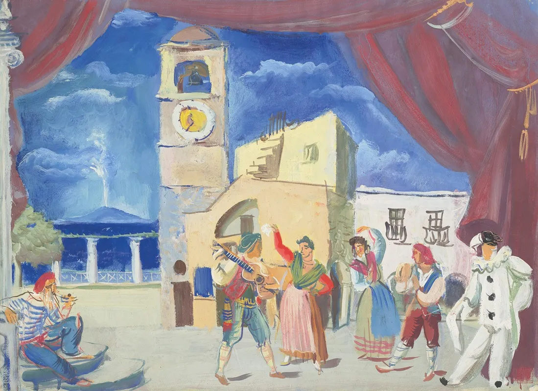Street Musicians And Dancers Capri Wall Art by Alexandre Jacovleff - High-Resolution Digital Print