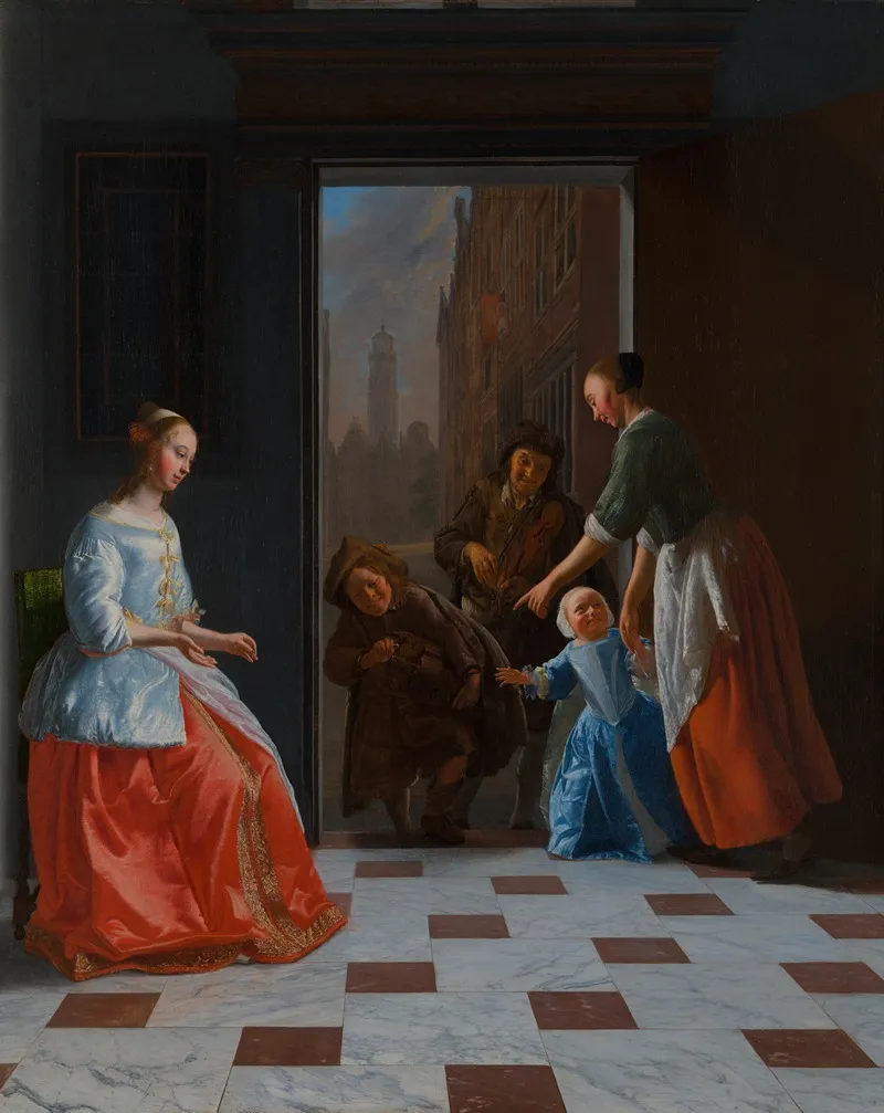 Street Musicians At The Door Wall Art by Jacob Ochtervelt - High-Resolution Digital Print