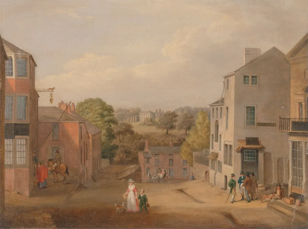 Street Scene In Chorley Lancashire With A View Of Chorley Hall Wall Art by John Bird of Liverpool - High-Resolution Digital Print