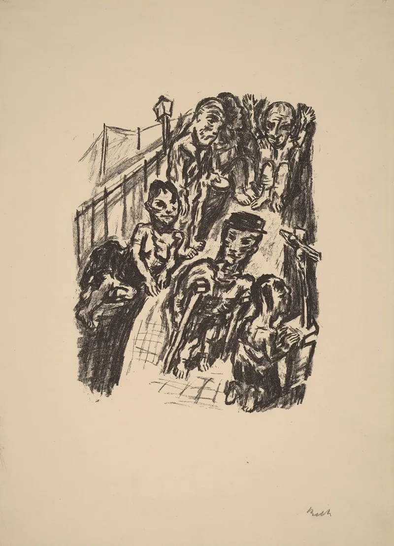 Street Scene With A Cripple And A Praying Man Wall Art by René Beeh - High-Resolution Digital Print