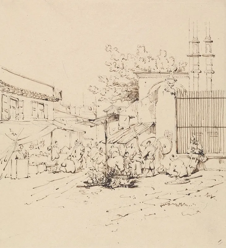 Street Scene With Merchants Selling Wares