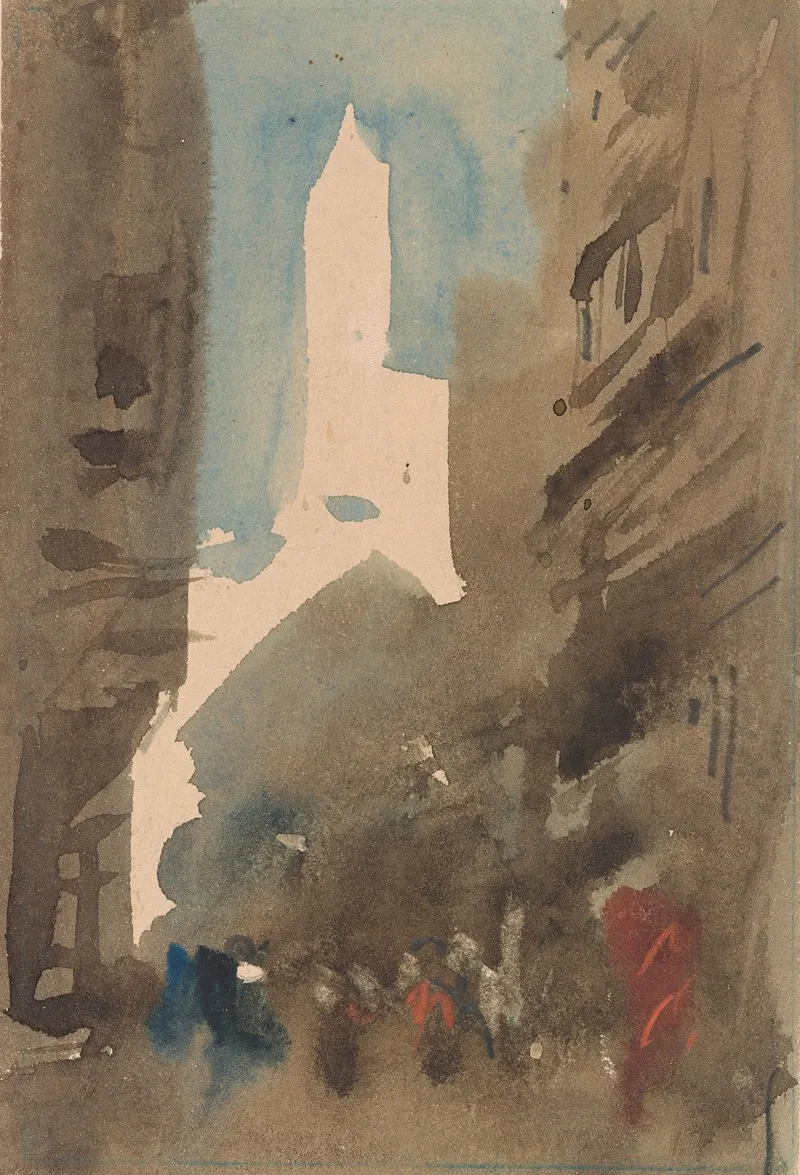 Street Scene With White Tower Wall Art by Hercules Brabazon Brabazon - High-Resolution Digital Print