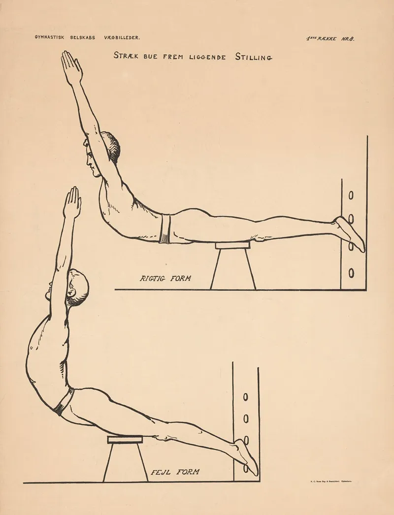 Stretch Forward Lying Position Right Form Wrong Form Straek Bue Frem Liggende Stilling Wall Art by N.C.Roms - High-Resolution Digital Print