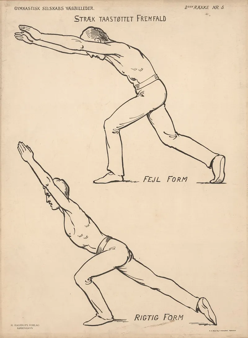 Stretch Lunge Standing Position With Toe Support Wrong Form Right Form Straek Tastottet Fremfald Wall Art by N.C.Roms - High-Resolution Digital Print
