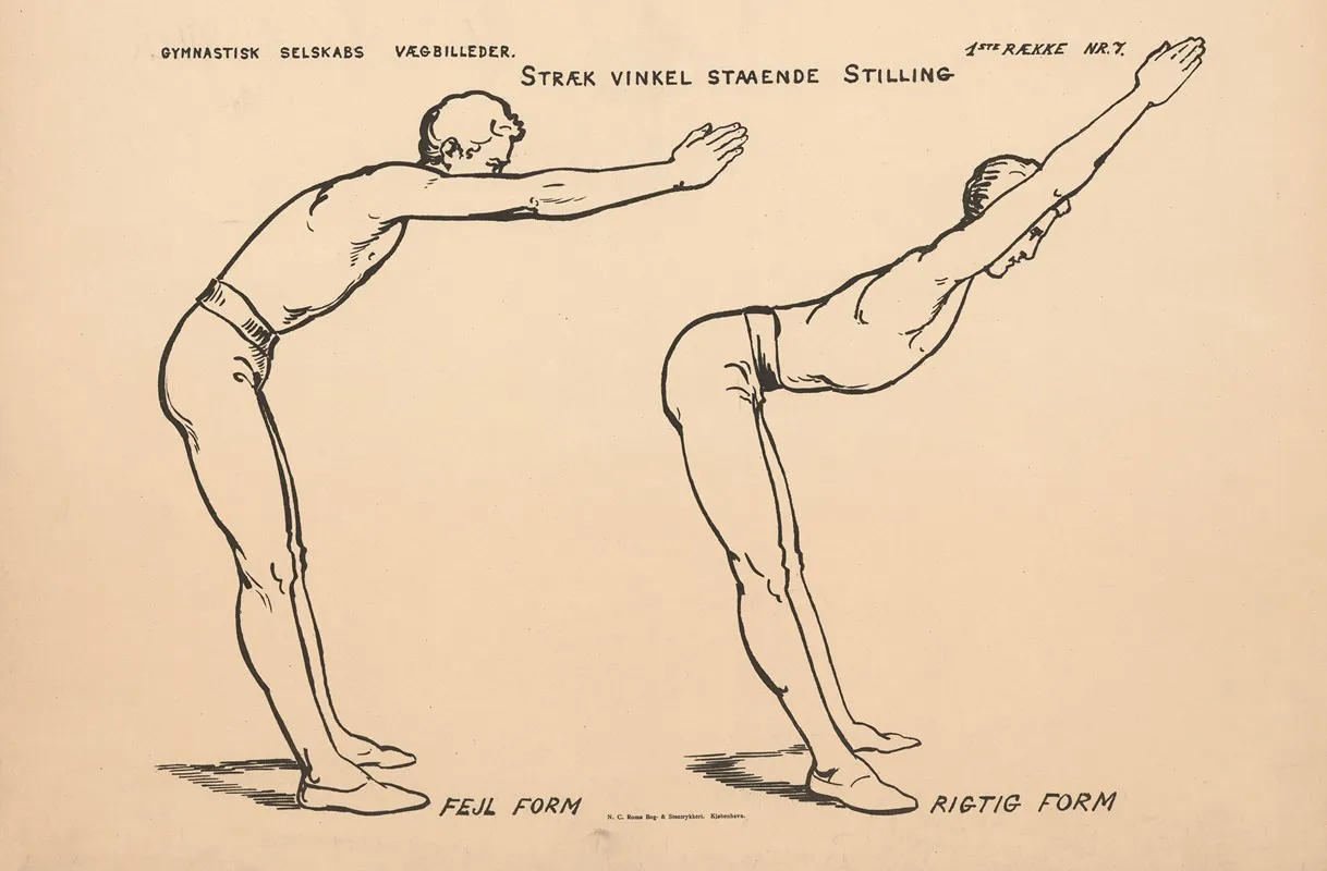 Stretch Stoop Standing Position Wrong Form Right Form Straek Vinkel Staaende Stilling Wall Art by N.C.Roms - High-Resolution Digital Print
