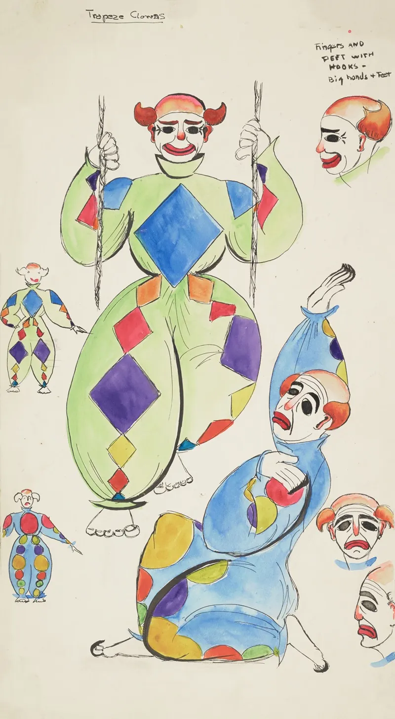 String Fevermarionette Trapeze Clowns Wall Art by Hope Shippee - High-Resolution Digital Print