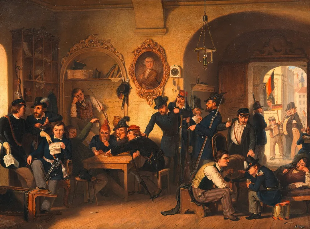Studentenwachstube Der Akademischen Legion In Der Aula Der Alten Universitat Im Jahre 1848 Wall Art by Franz Schams - High-Resolution Digital Print