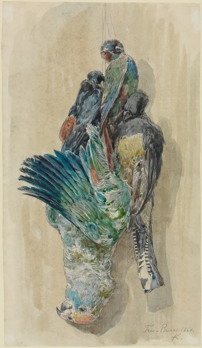 Studie Erlegter Papageien Und Anderer Vogel Wall Art by Ferdinand Keller - High-Resolution Digital Print