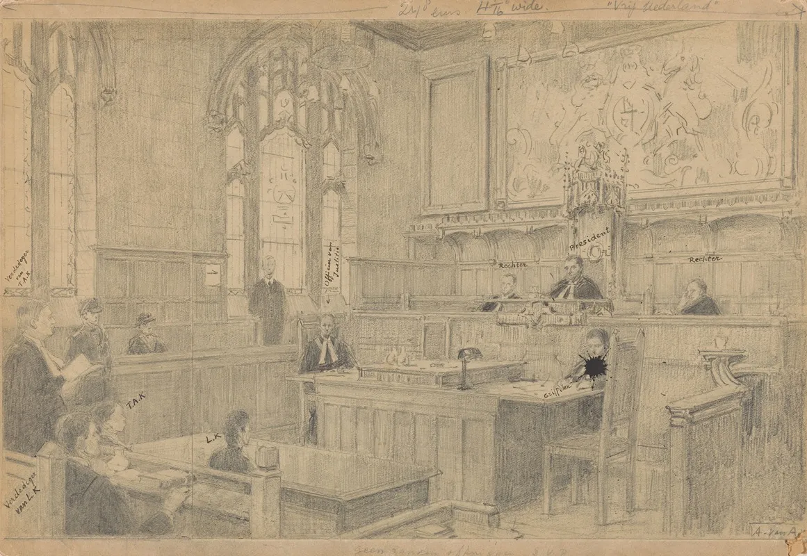 Studie Van De Gehele Compositie Voor Het Onvoltooide Schilderij Van De Nederlandse Rechtbank In London Juni 1942 Wall Art by Anton Abraham van Anrooy - High-Resolution Digital Print