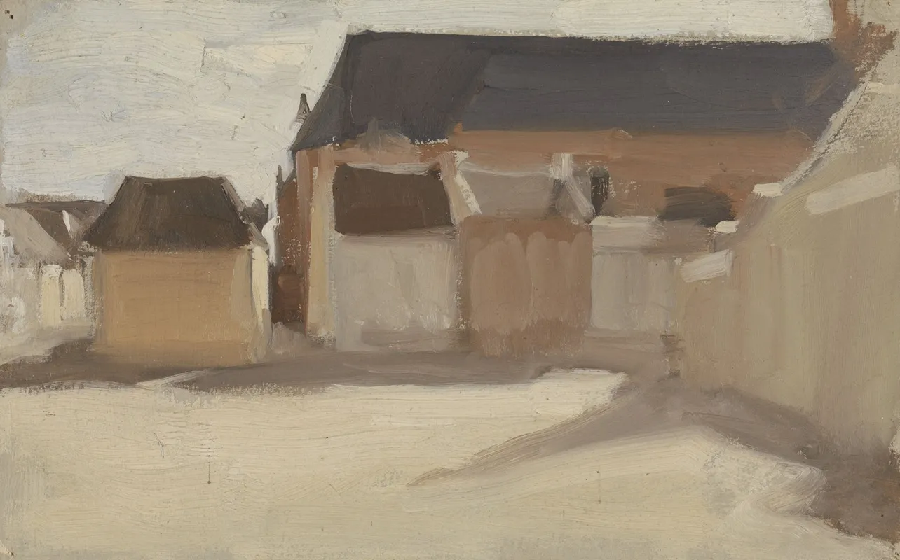 Studie Van Een Dorpspleintje Met Gebouwen