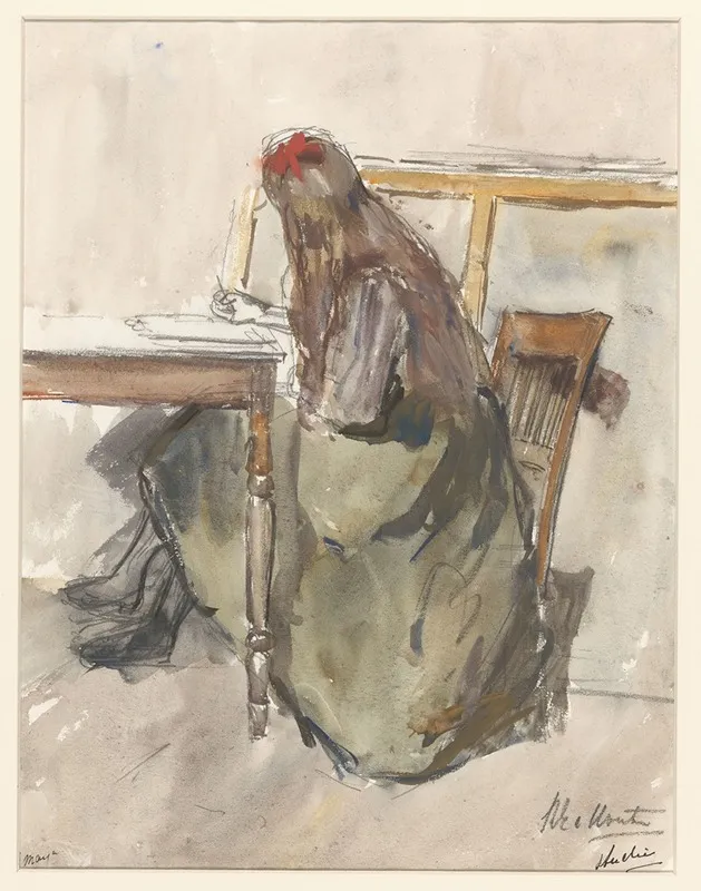 Studie Van Een Meisje Zittend Aan Een Tafel Wall Art by Barbara Elisabeth van Houten - High-Resolution Digital Print