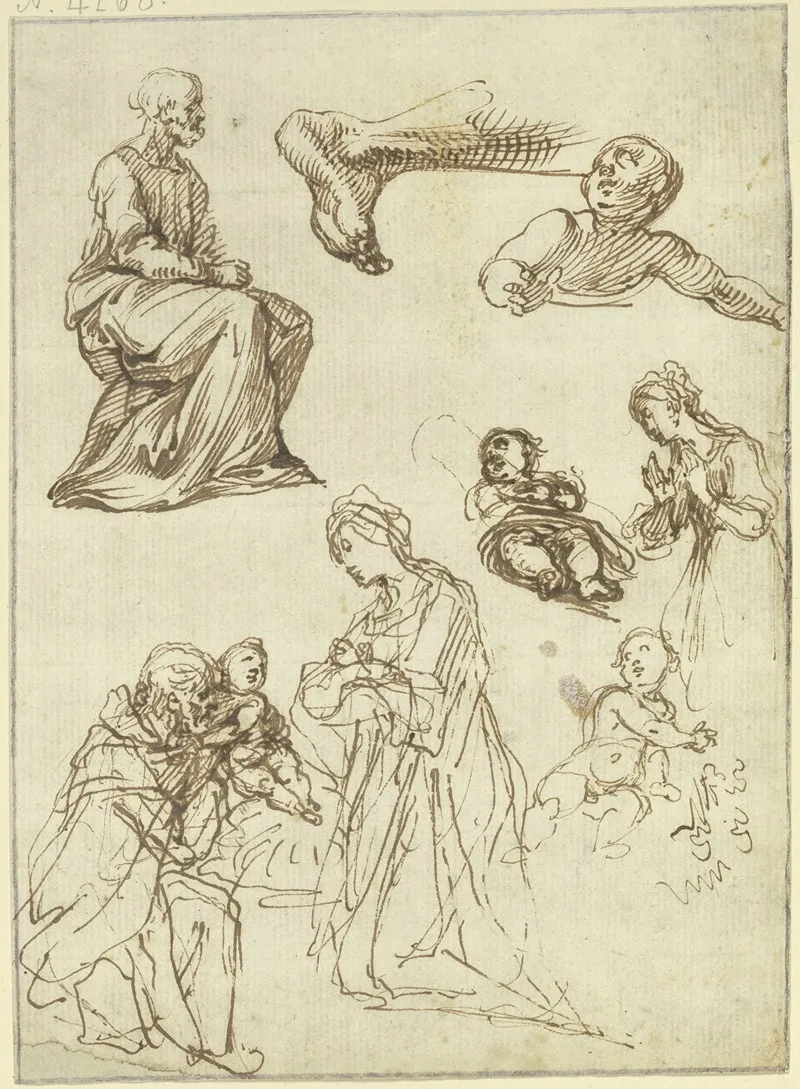 Studienblatt Apostel Geburt Und Anbetung Christi Fus Eines Knienden