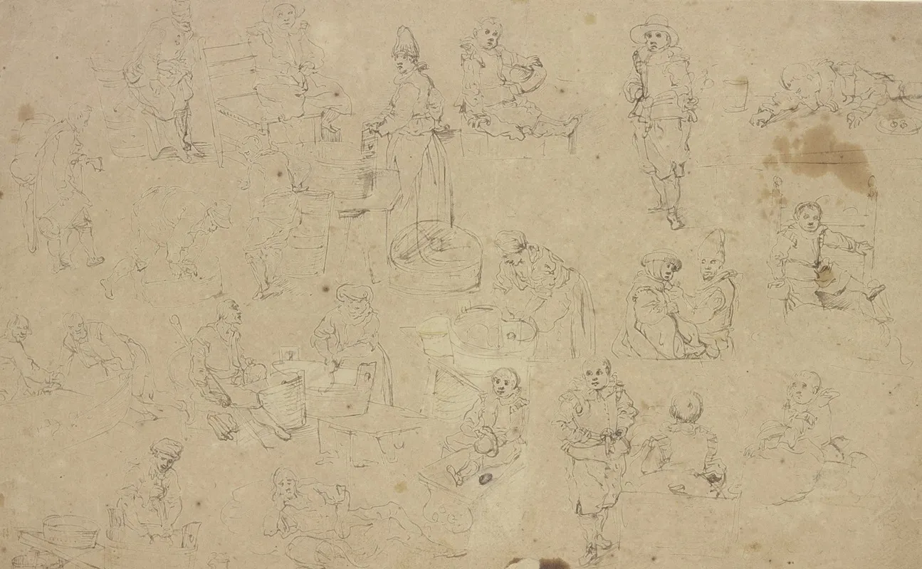 Studienblatt Eine Vielzahl Von Personen Bei Alltaglichen Verrichtungen Wall Art by Jan van de Velde II - High-Resolution Digital Print