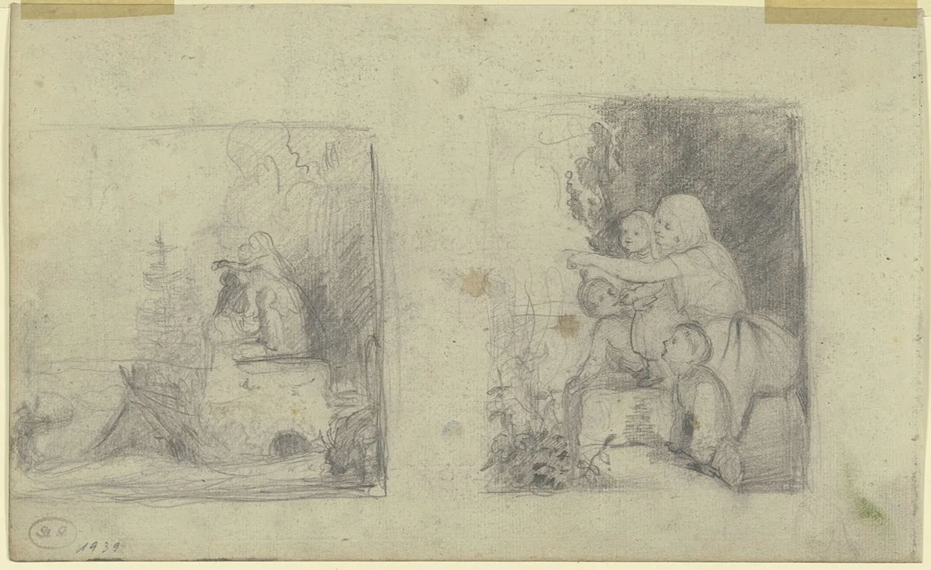 Studienblatt Familienszenen Im Freien Wall Art by Hermann Gollner - High-Resolution Digital Print