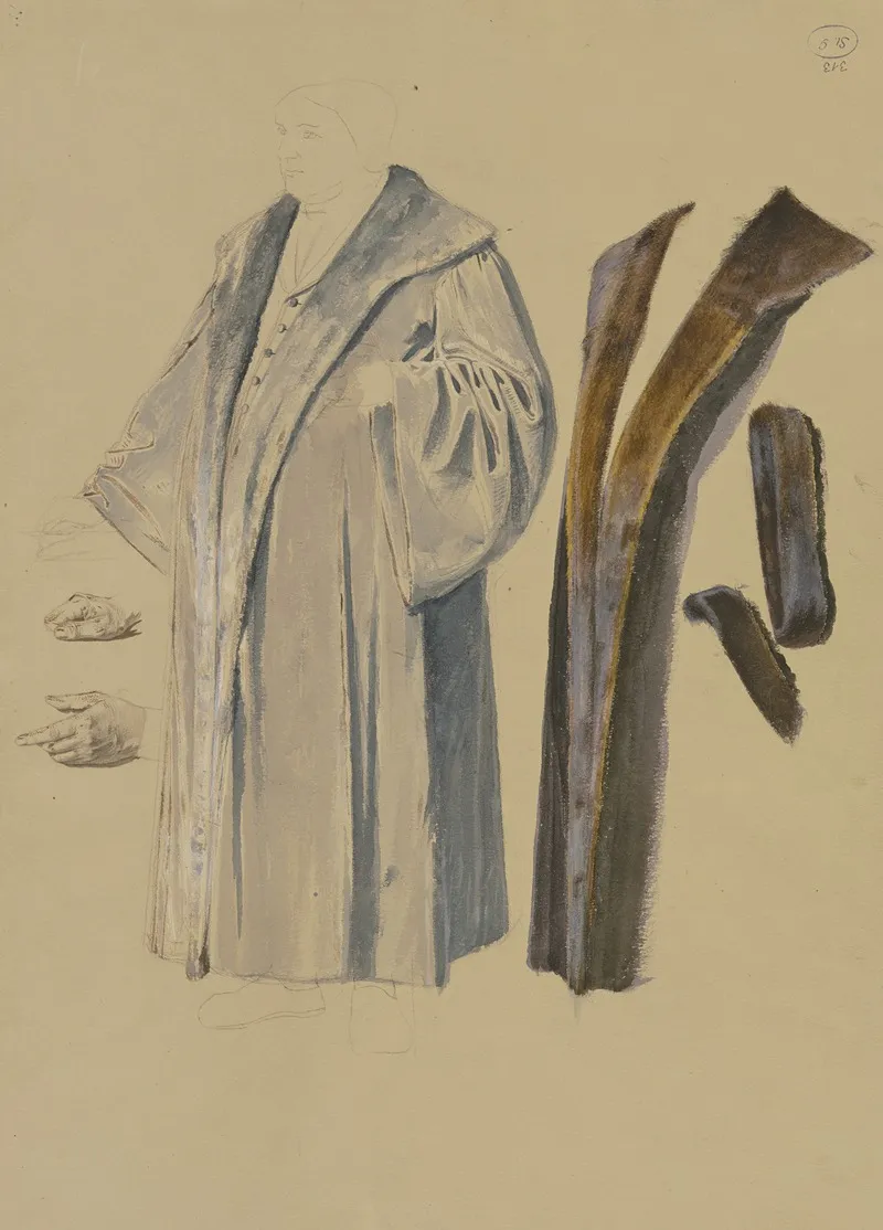 Studienblatt Mannliche Kostumfigur Sowie Handstudien Wall Art by Josef Ferdinand Becker - High-Resolution Digital Print