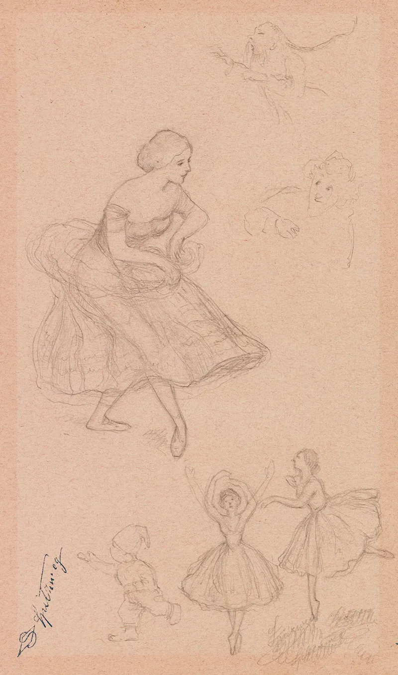 Studienblatt Mit Ballett Tanzerinnen Und Zwergen