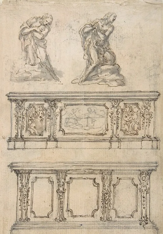 Studies For A Kneeling Figure Of Christ And Altar Fronts