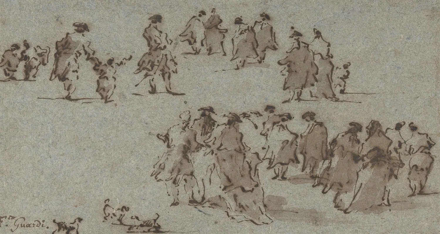 Studies For Groups Of Walking Dressed Figures Wall Art by Francesco Guardi - High-Resolution Digital Print