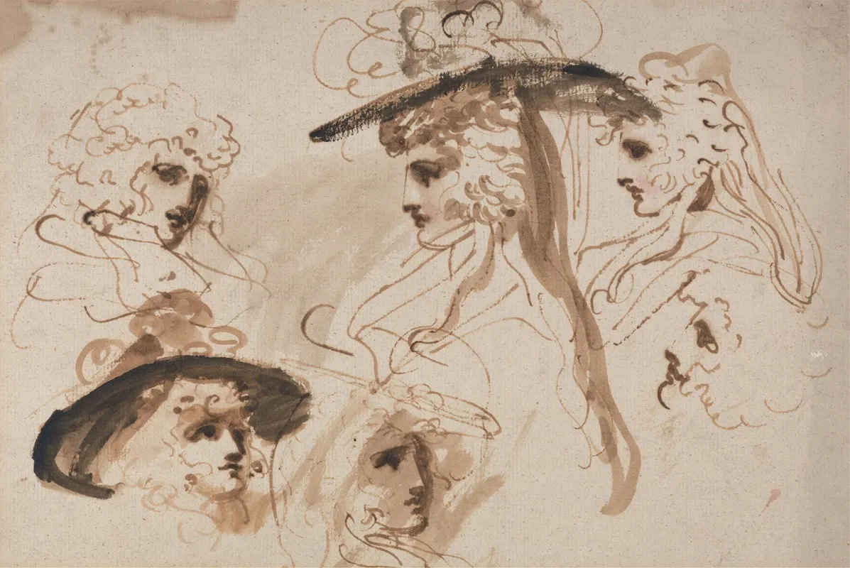 Studies For The Head Of A Lady Studies Of A Womans Head Wall Art by George Romney - High-Resolution Digital Print