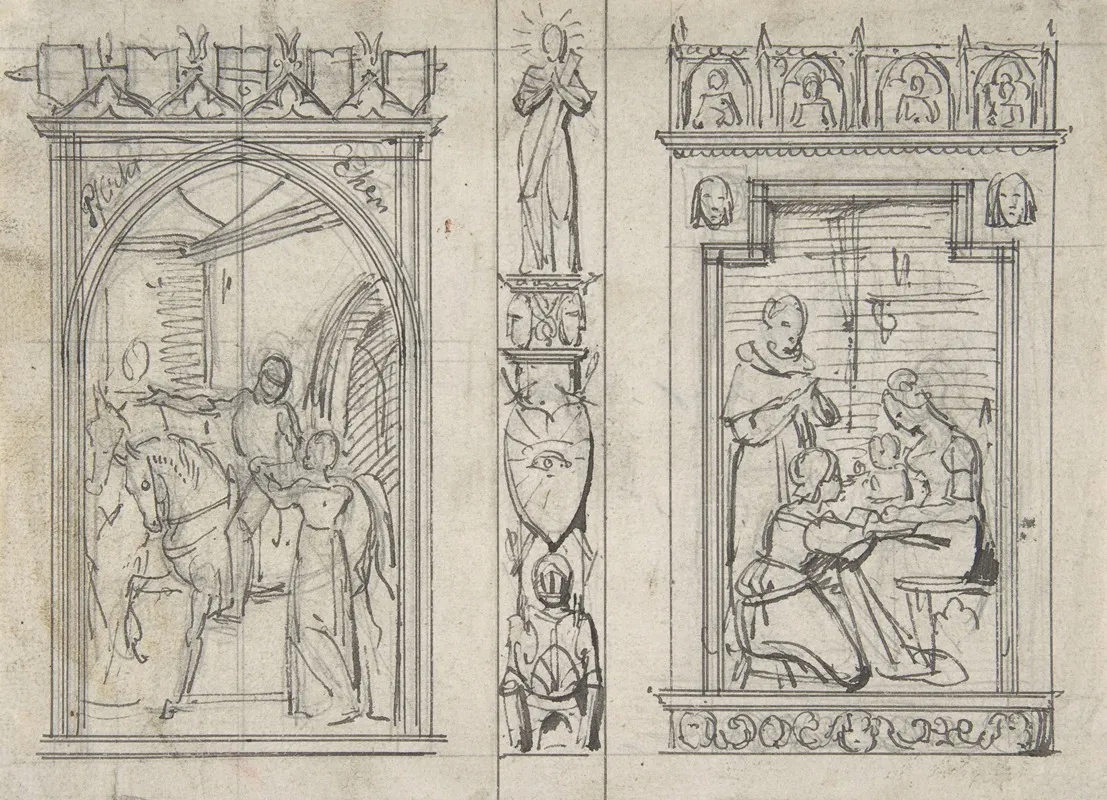 Studies For Two Book Illustrations Wall Art by Carl Alexander von Heideloff - High-Resolution Digital Print