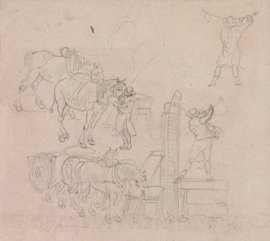 Studies Of A Carter Pumping Water For His Horses