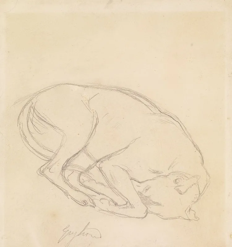 Studies Of A Chin A Sleeping Dog Annotated Greyhound Wall Art by Sir John Everett Millais - High-Resolution Digital Print