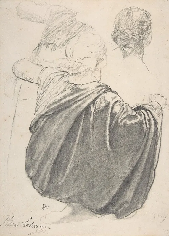 Studies Of A Draped Female Figure Kneeling Seen From The Back For The East Transept Of The Chruch Of Sainte Clothilde Paris Wall Art by Henri Lehmann - High-Resolution Digital Print