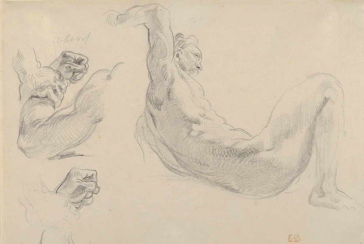 Studies Of A Fallen Male Nude For Hercules And The Horses Of Diomedes