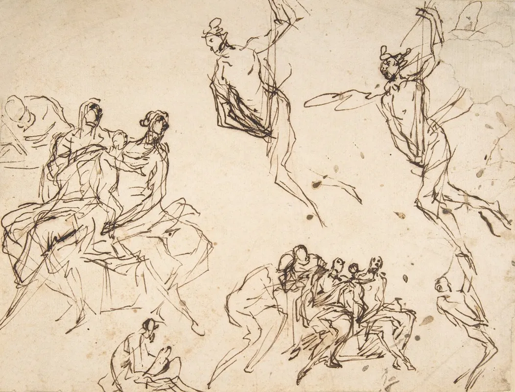 Studies Of A Group Of Seated Figures And Of A Flying Figure