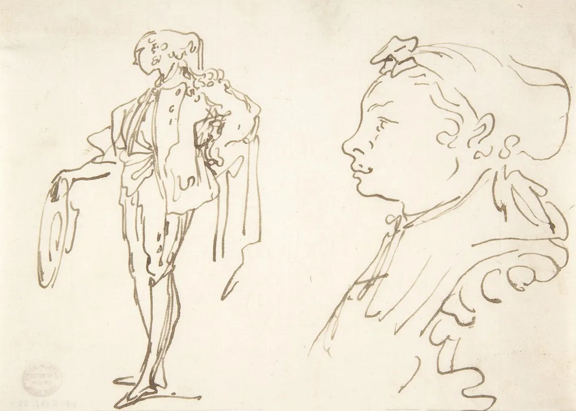 Studies Of A Standing Man Holding A Hat And Profile Of A Girl Looking Left Wall Art by Luis Paret y Alcázar - High-Resolution Digital Print