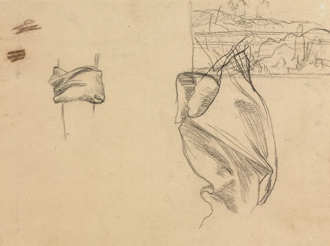 Studies Of Drapery And Study Of A Landscape Verso Wall Art by Pierre Puvis de Chavannes - High-Resolution Digital Print