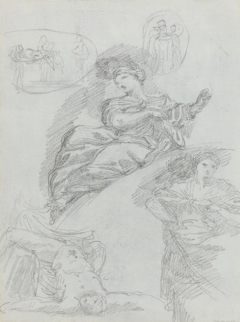 Studies Of Figures Verso 2 Wall Art by Anicet Charles Gabriel Lemonnier - High-Resolution Digital Print