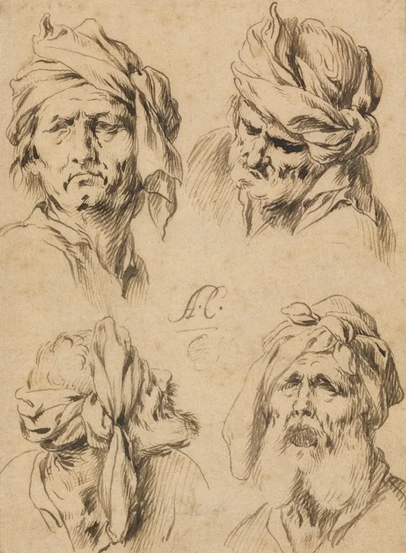 Studies Of Four Male Heads Wall Art by Antonio del Castillo Y Saavedra - High-Resolution Digital Print