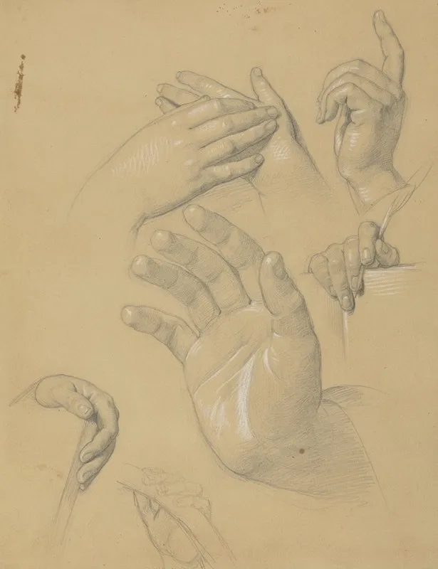 Studies Of Hands For The Painting The Immaculate Conception Of The Blessed Virgin Mary Wall Art by Józef Simmler - High-Resolution Digital Print