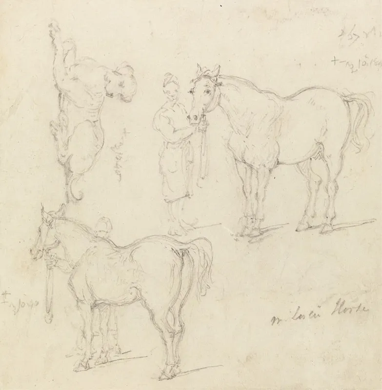 Studies Of Horses With Chinese Grooms And A Dog