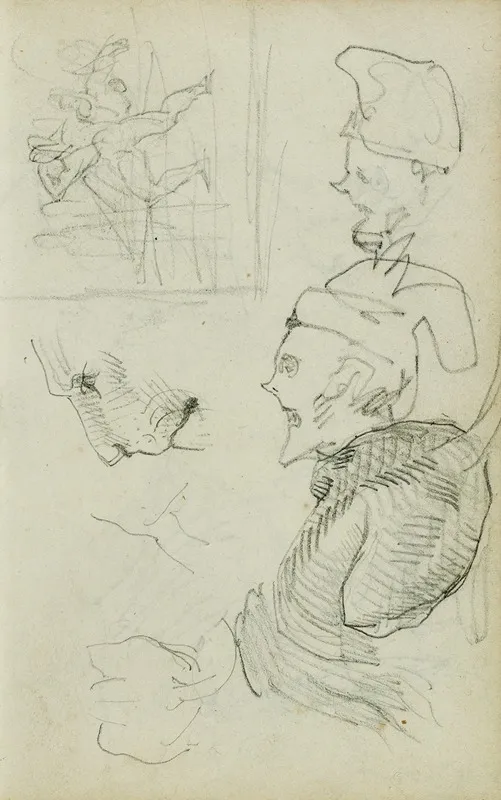 Studies Of Lion Compositional Group Figure Study Two Caricature Head Studies