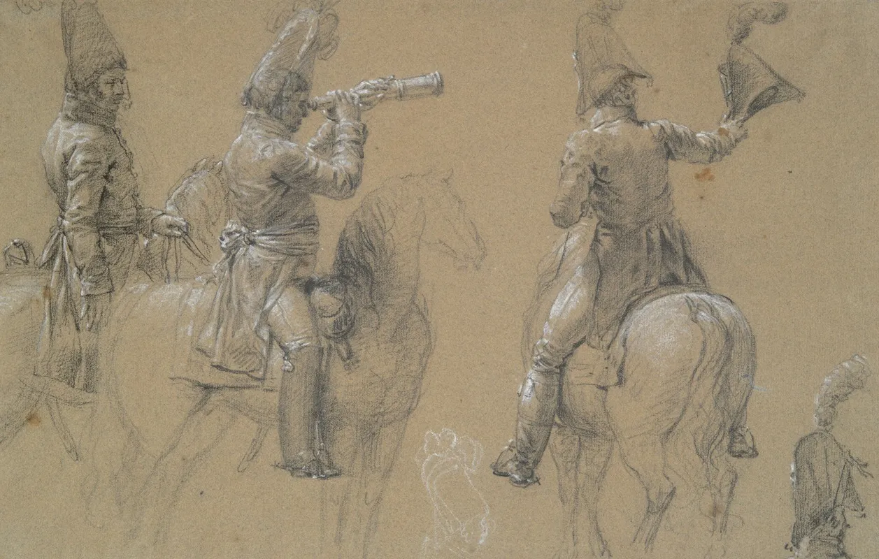 Studies Of Mounted Soldiers Wall Art by Circle of Jean Louis Ernest Meissonier - High-Resolution Digital Print