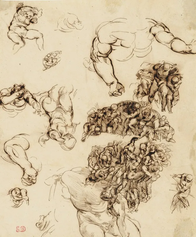 Studies Of Nude Figures After Michelangelo