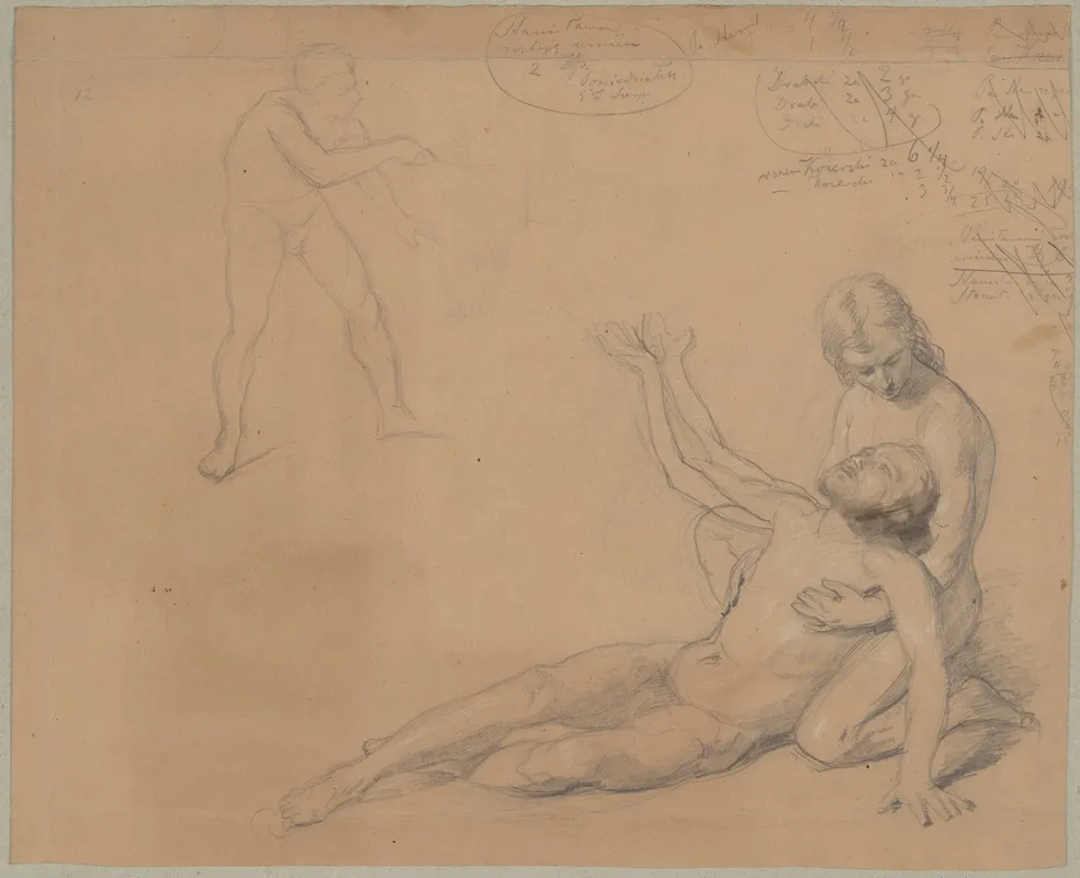 Studies Of Nude Males To The Painting Martyrdom Of St Josaphat Kuntsevych 2 Wall Art by Józef Simmler - High-Resolution Digital Print