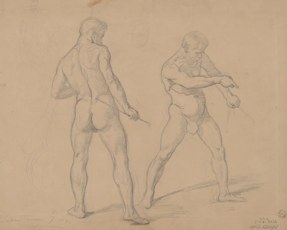 Studies Of Nude Males To The Painting Martyrdom Of St Josaphat Kuntsevych Wall Art by Józef Simmler - High-Resolution Digital Print