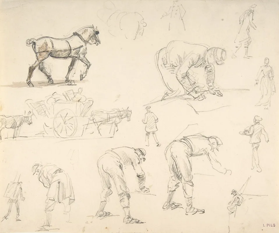Studies Of Soldiers And Cart Horses Wall Art by Isidore Pils - High-Resolution Digital Print