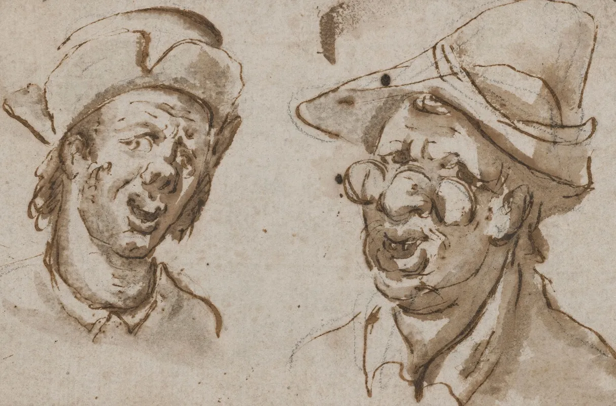 Studies Of Two Male Heads One Bespectacled Wall Art by Francis Le Piper - High-Resolution Digital Print