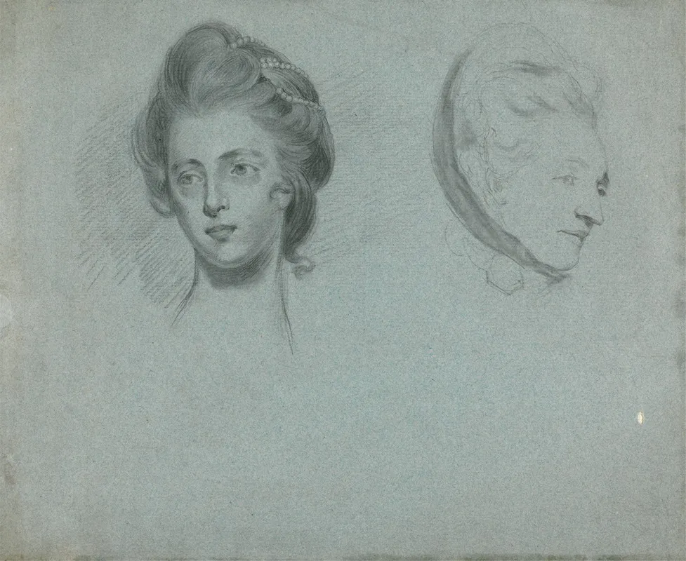 Studies Of Two Womens Heads Wall Art by John Russell - High-Resolution Digital Print