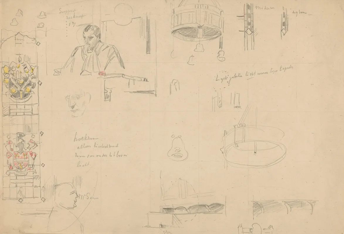 Studies Van Glas In Lood En Interieur Voor Het Schilderij Van De Nederlandse Rechtbank In Londen Juni 1942 Wall Art by Anton Abraham van Anrooy - High-Resolution Digital Print