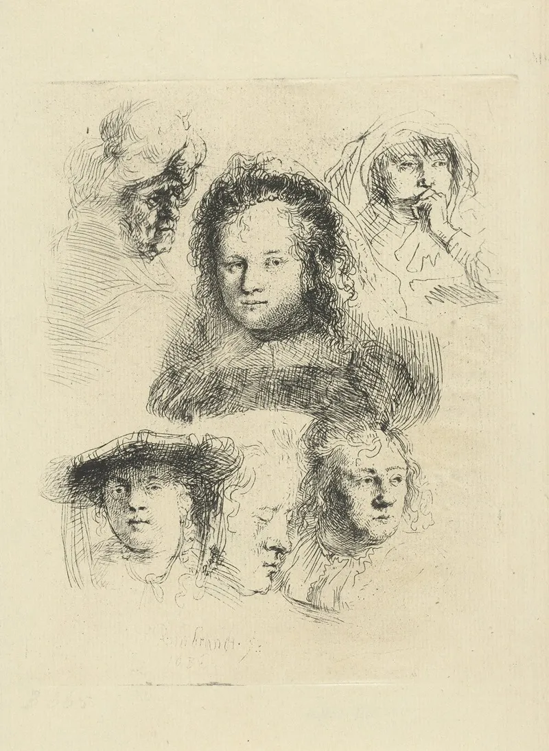 Studies Van Het Hoofd Van Saskia En Anderen Wall Art by Ignace-Joseph de Claussin - High-Resolution Digital Print