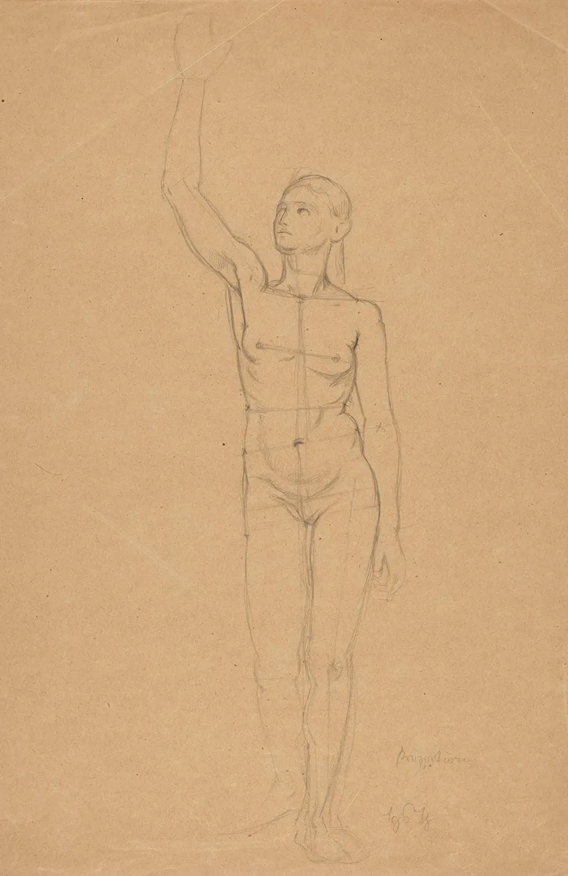 Study For A Female Nude With Her Right Hand Raised Wall Art by Hans Thoma - High-Resolution Digital Print