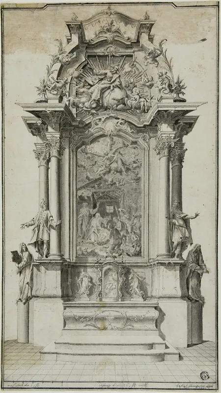 Study For An Altar Containing A Painting Of The Adoration Of The Shepherds Wall Art by Carl Joseph Haringer - High-Resolution Digital Print